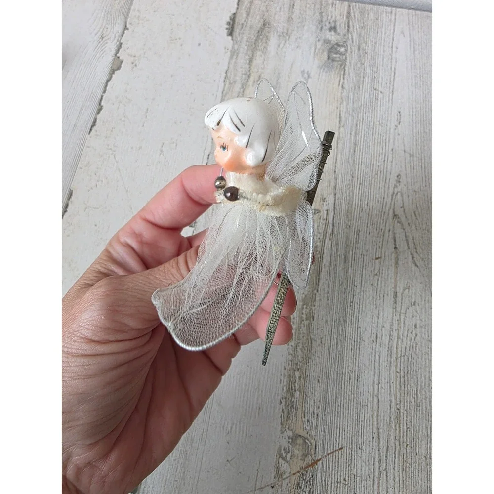 Vintage Holt Howard angel chenille cherub pick ornament Xmas tree